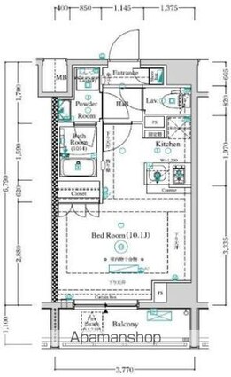 アンベリール王子Ⅱ[1R/25.59m2]の間取図
