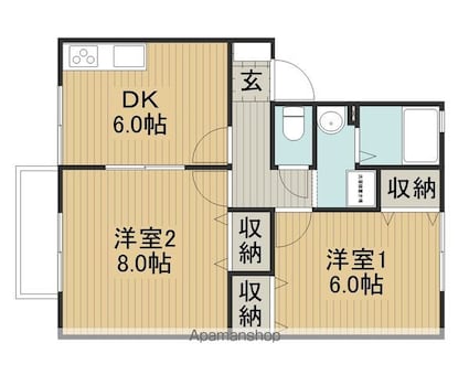 ロイヤルガーデン白狐Ｄ棟[2DK/47.91m2]の間取図