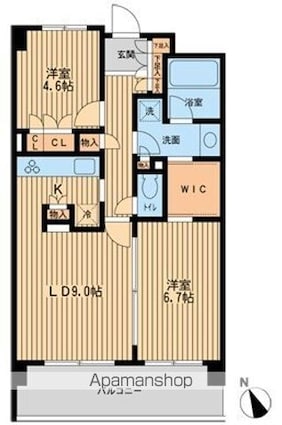 ＨＦ若林公園レジデンス[2LDK/58.11m2]の間取図