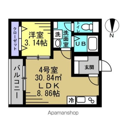 ＡＪ千葉寺００３[1LDK/30.84m2]の間取図