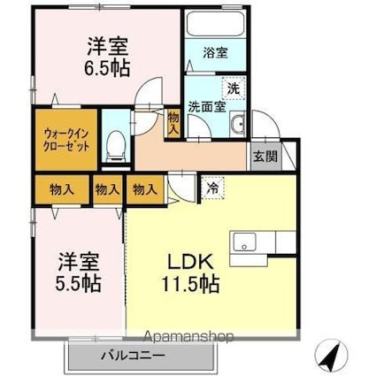 セジュールセラ　Ｄ棟[2LDK/62.1m2]の間取図