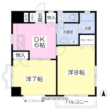 モンシャレー道後Ⅱ[2DK/45.55m2]の間取図