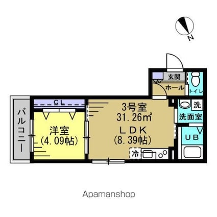 ベルシャンテ新松戸[1LDK/31.26m2]の間取図