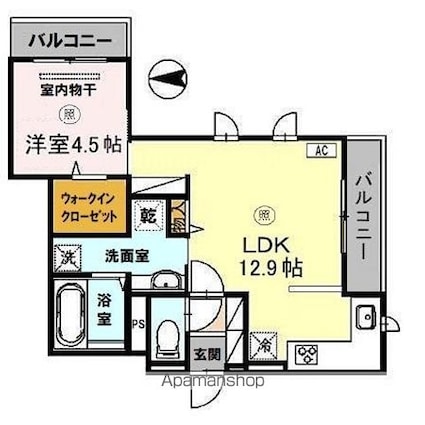 クレスト光洋[1LDK/44.31m2]の間取図