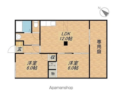 アネックスモリヤマＣ棟[2LDK/48m2]の間取図
