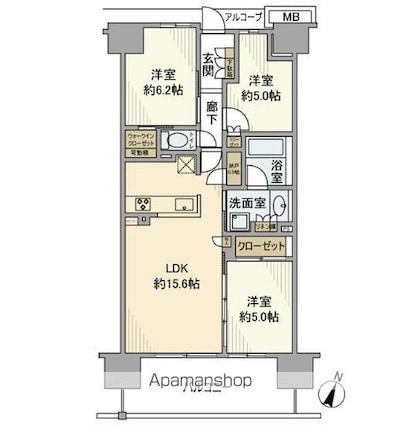 オハナ　柏たなかパークフロント[3LDK/70.56m2]の間取図
