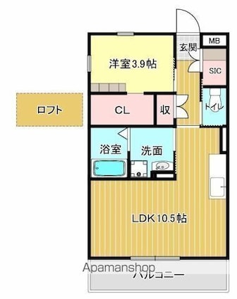 バンベールＮｏｒｔｈ[1LDK/40m2]の間取図