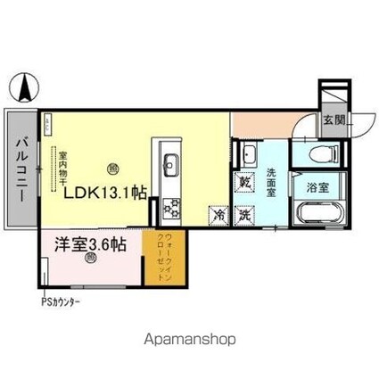 ＤーＲＯＯＭ　Ｗ・Ｈ（ディールームダブリューエイチ）[1LDK/44.53m2]の間取図