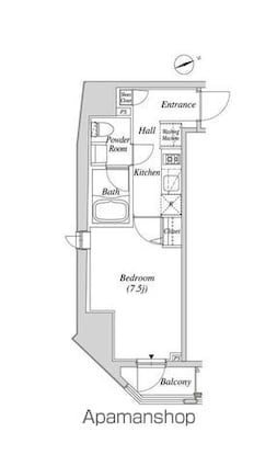 クレセント虎ノ門新橋[1K/25.49m2]の間取図