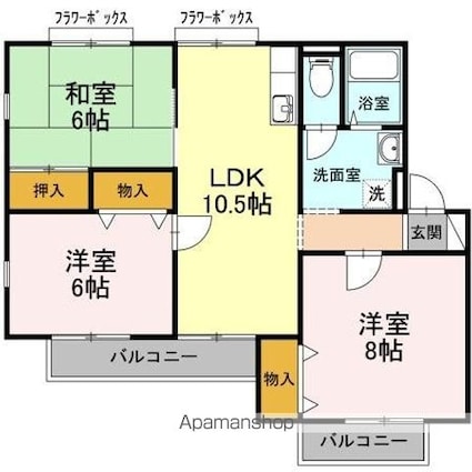 ファミール・ド・鹿児　Ａ棟[3LDK/68.03m2]の間取図