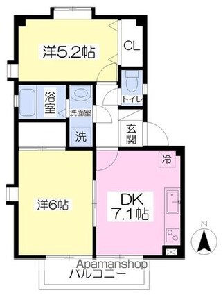 フォブールタウン竹原　Ｄ棟[2DK/42.23m2]の間取図
