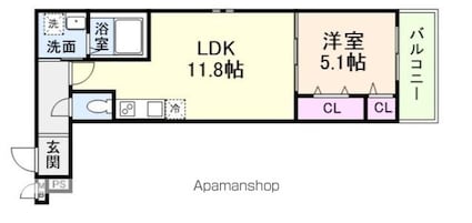 ポート　フルール[1LDK/40.28m2]の間取図