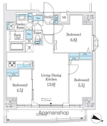 プライムブリス板橋本町[3LDK/63.11m2]の間取図