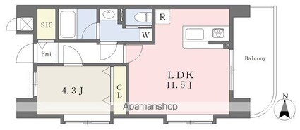 ウインド・ビュー大街道[1LDK/38m2]の間取図