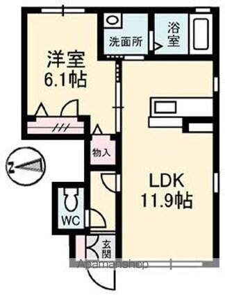 岡山県岡山市南区泉田[1LDK/42.85m2]の間取図