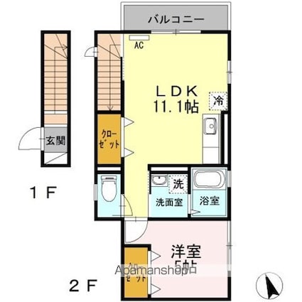 エコフォレスト[1LDK/41.37m2]の間取図