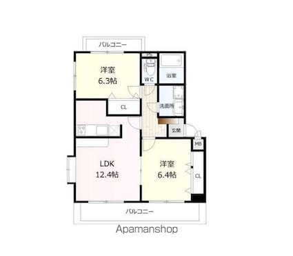 ユーミーさくら[2LDK/58.33m2]の間取図