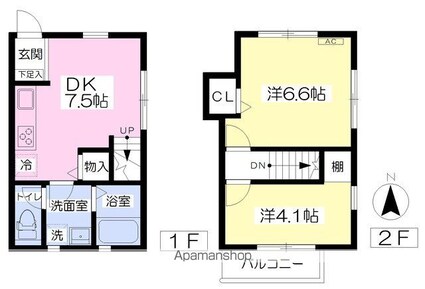ＢＥＬＧＲＡＶＩＡ　ＩＳＨＩＩ　Ｂ棟[2DK/44.76m2]の間取図