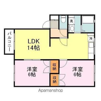パーシモンタウンＡ[2LDK/54.65m2]の間取図