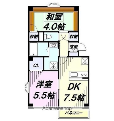 東京都立川市上砂町１丁目[2DK/43.2m2]の間取図