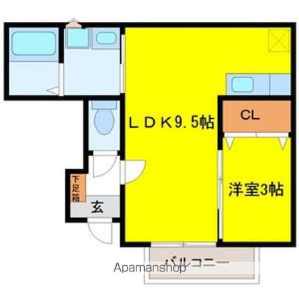 岩手県盛岡市前九年３丁目[1LDK/30.85m2]の間取図