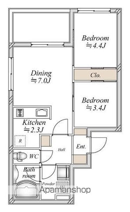 アーバンパーク方南町[2LDK/40.44m2]の間取図