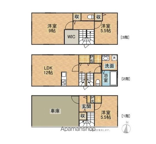 北陸新幹線 長野駅 徒歩20分 3階建 築5年の間取り写真