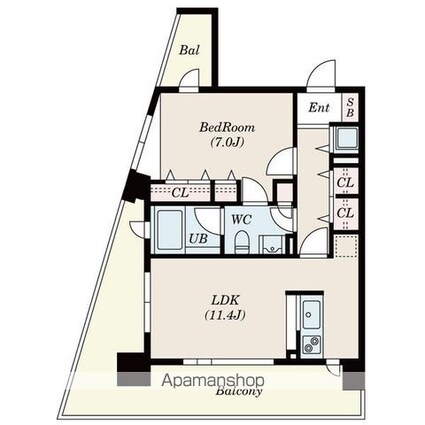 ヴァリエ東別院[1LDK/46.36m2]の間取図