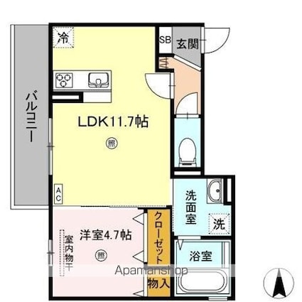 岡山県岡山市北区上中野２丁目[1LDK/41.02m2]の間取図