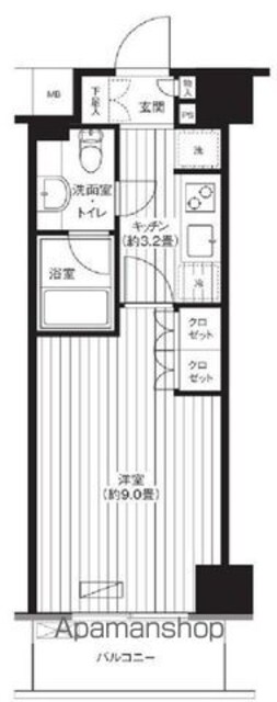 王子神谷パークサイドハイツ[1K/28.28m2]の間取図