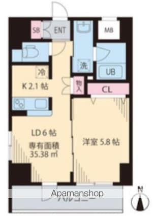 グリーンリーフ西早稲田[1LDK/35.38m2]の間取図