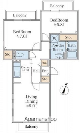 パレットキューブ公津の杜Ｅ棟[2LDK/57.97m2]の間取図