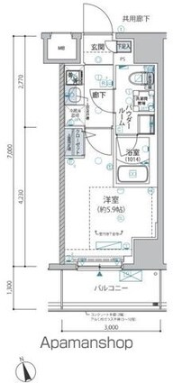 ヴァローレ松戸フィーロ[1K/21m2]の間取図