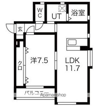 グランヴァリエ[1LDK/46.06m2]の間取図