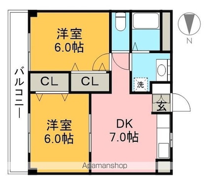 アート２１[2DK/47.36m2]の間取図