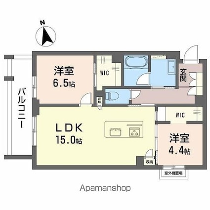 リバーサイドクレド[2LDK/63.74m2]の間取図