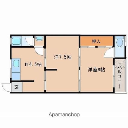 フェリース秋月[2K/36m2]の間取図