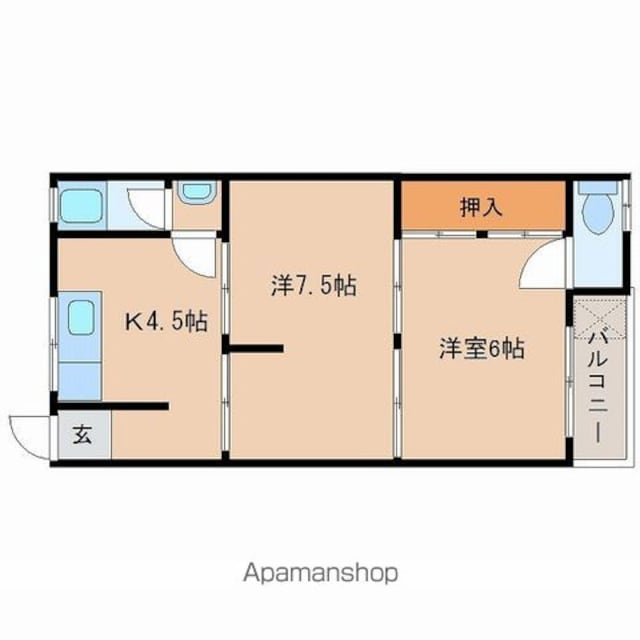 フェリース秋月[2K/36m2]の間取図