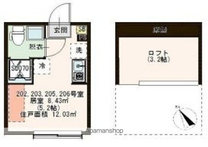 ハーモニーテラス高野台Ⅱ[1R/12.03m2]の間取図