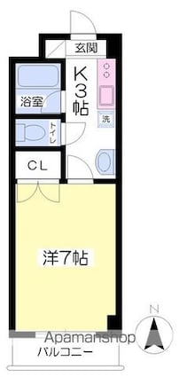 ヴィレッヂ上野[1K/22.8m2]の間取図