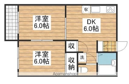 サンハイツ[2DK/39.6m2]の間取図