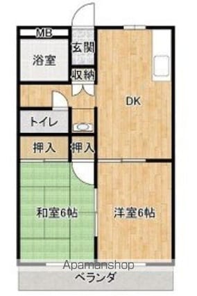 カーサヴェルデ[2DK/44m2]の間取図