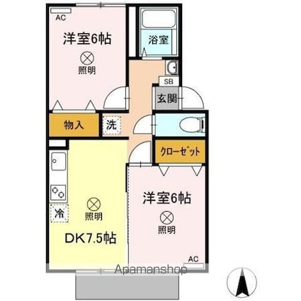ファミール桃の郷　Ｂ棟[2DK/46.05m2]の間取図