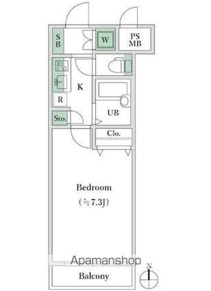 東京都世田谷区世田谷２丁目[1K/22.68m2]の間取図