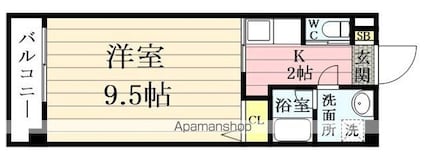 セグローラ八幡[1K/28.62m2]の間取図