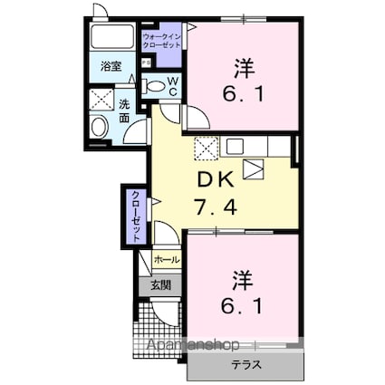 シェーネ　両仲間　Ｂ[2DK/44.75m2]の間取図