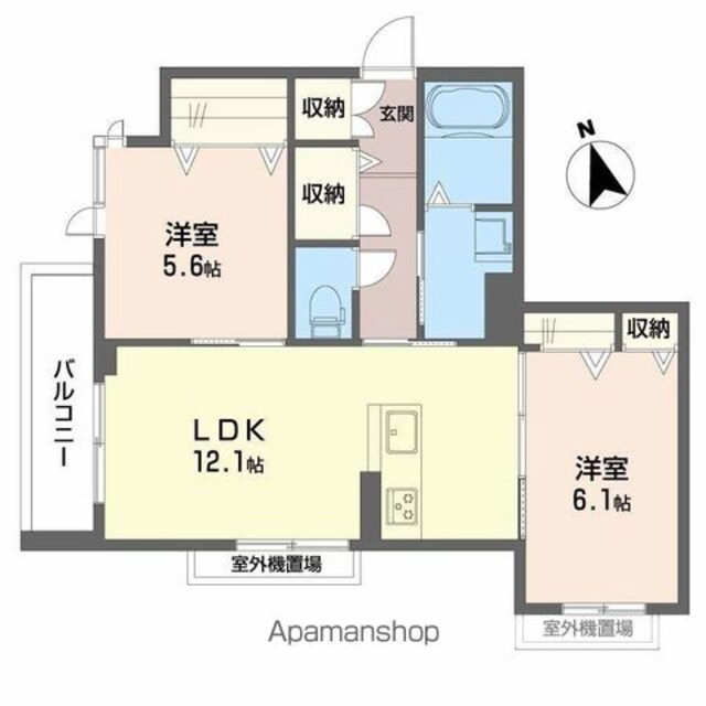 和歌山県和歌山市小雑賀２丁目[2LDK/56.93m2]の間取図