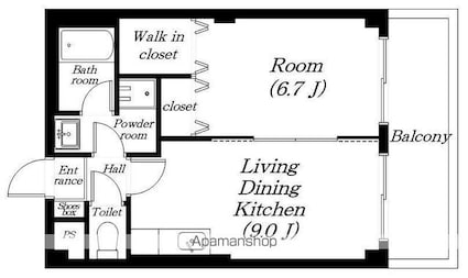 ネオクレスト壱番館[1LDK/39.38m2]の間取図