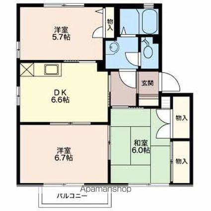 ディアスあらいＡ棟[3DK/56.58m2]の間取図