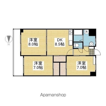 衣山大東ビル[3DK/66.07m2]の間取図